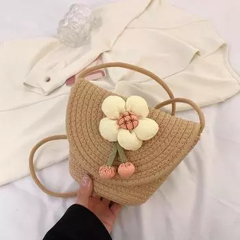 Летняя плетеная сумка-ведро через плечо с цветочным узором - трендовый корейский стиль для женщин