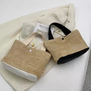 Летняя плетеная сумка-ведро из ротанга, женская пляжная сумка для отпуска, женская сумка через плечо белый