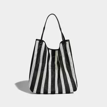 Летняя плетеная сумка женская 2024 новая сумка для отпуска ленивый ветер большая вместительная сумка через плечо подмышкой сумка-ведро