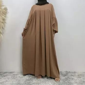 Летняя плиссированная однотонная мусульманская абайя с карманами M