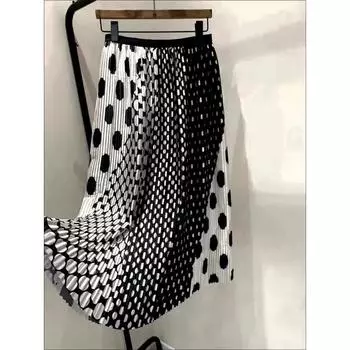 Летняя плиссированная юбка трапеции во французском стиле в горошек для женщин One Size