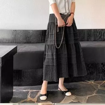 Летняя плиссированная юбка, женская элегантная юбка с высокой талией, сетчатая юбка с вырезом, юбка-зонтик
