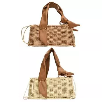 Летняя пляжная корзина, большая винтажная сумка, тканый милый кошелек, праздничная дорожная сумка для женщин коричневый
