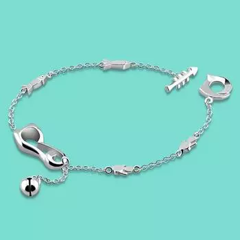 Летняя пляжная популярная женская цепочка из натурального серебра 925 пробы с подвеской в виде колокольчика в виде кота, браслет на щиколотке, 22,5 см, креативные женские украшения для тела 22.5CM