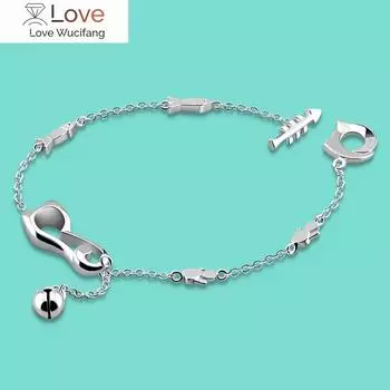 Летняя пляжная популярная женская цепочка из натурального серебра 925 пробы с подвеской в виде колокольчика в виде кота, браслет на щиколотке, 22,5 см, креативные женские украшения для тела