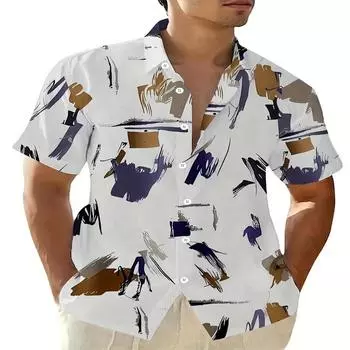 Летняя пляжная рубашка на пуговицах для отдыха, мужская, повседневная и удобная, быстросохнущая, с 3D-принтом, модная рубашка S белый