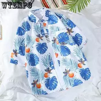 Летняя пляжная рубашка с цветочным принтом с короткими рукавами, мужская свободная, свободного покроя, облегающая, в стиле Гонконга, ретро-рубашка, куртка для мужчин S жёлтый