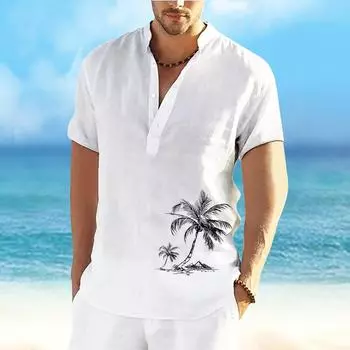 Летняя пляжная рубашка с принтом кокосовой пальмы 3D, мужская футболка свободного покроя с воротником-стойкой и коротким рукавом, футболки, топы, мужская одежда S