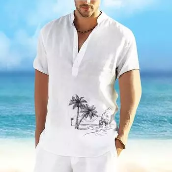 Летняя пляжная рубашка с принтом кокосовой пальмы 3D, мужская футболка свободного покроя с воротником-стойкой и коротким рукавом, футболки, топы, мужская одежда S