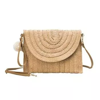 Летняя пляжная соломенная подвеска с шариком, женские дорожные сумки через плечо через плечо 27*20cm бежевый