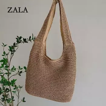 Летняя пляжная сумка для женщин, плетеная сумка на плечо ручной работы, праздничные приморские пляжные сумки, большая вместительная сумка под подмышками, сумка-тоут 33x10x33cm хаки