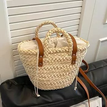 Летняя пляжная сумка ручной работы из соломы в стиле бохо, дизайнерская сумка через плечо для отдыха