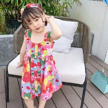 Летняя пляжная юбка на бретельках с принтом для девочек, платье принцессы 13