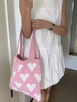 Летняя пляжная вязаная женская эко-сумка крючком для покупок, женская тканая полая сумка с крючком, большая сумка 34x33cm розовый