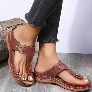 Летняя пляжная женская обувь на танкетке в стиле ретро, повседневные женские сандалии на плоской платформе, обувь на среднем каблуке, обувь с цветочным узором, шлепанцы, сандалии 43 красный