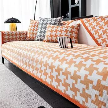 Летняя подушка для дивана из ледяного шелка, тысяча птиц, клетка, чехол для дивана для гостиной, более прохладная подушка, ледяной ротанг, противоскользящая, с ощущением прохлады, диван Se 70x70cm оранжевый