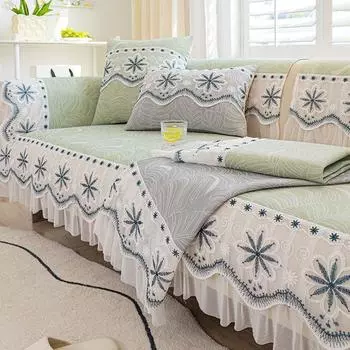 Летняя подушка для дивана из ледяного шелка, Нескользящая пылезащитная классная подушка, летняя простая конструкция, винтажный чехол для дивана с принтом, тканевый чехол 70*70cm