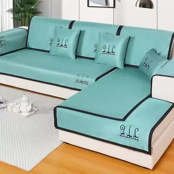 Летняя подушка для дивана из ледяного шелка, коврик для кошек, чехлы для диванов с черным краем, крутое полотенце для дивана, можно стирать в машине, сиденье для дивана из ледяного шелка 30x50cm pillowcase зелёный