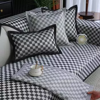 Летняя подушка для дивана с шахматной доской из ледяного шелка, современная нескользящая подушка для дивана, универсальный коврик из ротанга, чехол для дивана, летний коврик 70*70cm