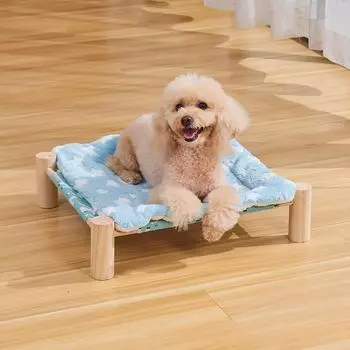 Летняя походная кровать для домашних животных, деревянный новый гамак для кошек, влагостойкий и дышащий, с ковриком из цельного дерева, съемный и моющийся коврик для собачьей конуры grey rabbit