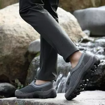 Летняя походная обувь повседневная походная обувь из сетки сетчатая обувь мужская обувь спортивная обувь с одной педалью походная обувь 38 чёрный