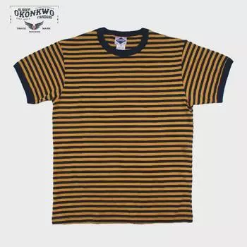 Летняя полосатая мужская футболка цвета хаки и морской волны OKONKWO Small