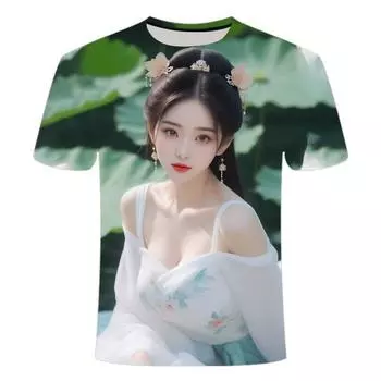 Летняя популярная 3D-печатная футболка с принтом «Lotus Beauty» для мужчин и женщин, персонализированная креативная универсальная повседневная тонкая футболка 2024 года XS