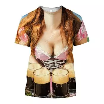 Летняя популярная хип-хоп мужская забавная футболка, новая пивная красота, 3D модная повседневная индивидуальная одежда с коротким рукавом и круглым вырезом большого размера S
