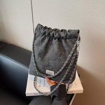 Летняя популярная маленькая сумка женская новая модная универсальная цепочка сумка-мессенджер на плечо сумка-ведро чёрный