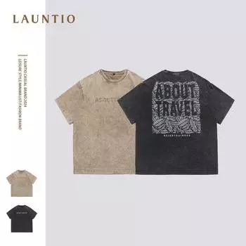 Летняя популярная мужская футболка унисекс из чистого хлопка с короткими рукавами и принтом для отдыха M чёрный