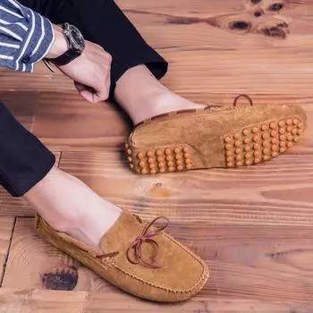 Летняя популярная обувь большого размера из кожи корейской версии Doudou, мужская повседневная простая обувь для вождения, ленивая мужская обувь 38 зелёный