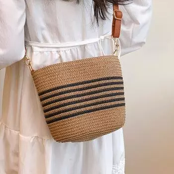 Летняя популярная соломенная плетеная сумка для женщин, новый стиль пляжного отпуска, плетеная сумка, повседневная универсальная сумка-ведро через плечо