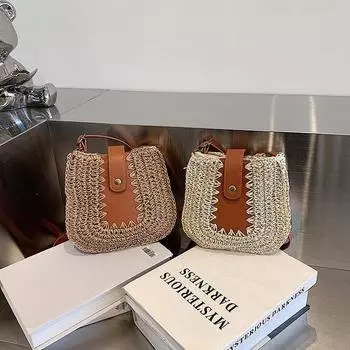 Летняя популярная сумка из плетеной соломы с магнитной пряжкой, сумка-ведро для пляжного отдыха на берегу моря коричневый