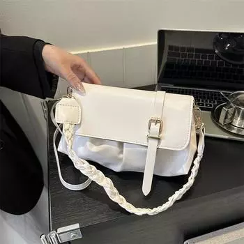 Летняя популярная женская сумка через плечо в корейском стиле из искусственной кожи, однотонная, универсальная, плиссированная, через плечо (20cm<Max Length<30cm)