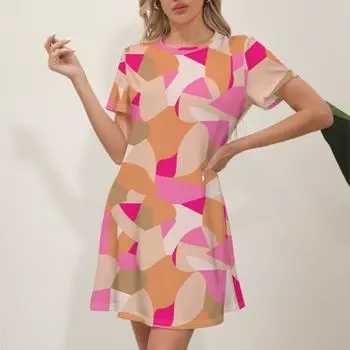 Летняя последняя женская мода принтованный уличный тренд круглый вырез сладкий и свежий цветок однотонный цвет подходит для пляжной юбки S