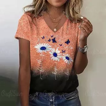 Летняя последняя женская одежда футболка с 3D-принтом Love Leopard Print Shape Fashion V-образный вырез дизайн свободные дышащие короткие рукава S