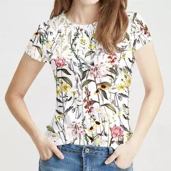 Летняя повседневная элегантная женская футболка с цветочным 3D-принтом S