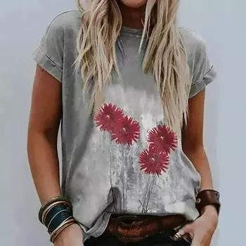 Летняя повседневная базовая рубашка с креативными принтами, футболки с короткими рукавами, женская S