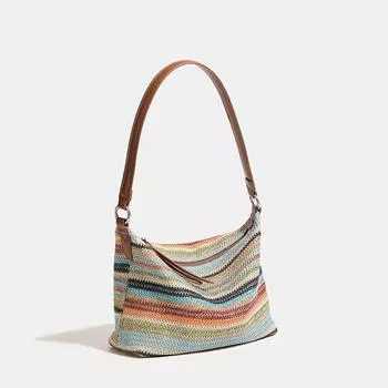 Летняя повседневная большая сумка из радужной соломы 2025 года, новая модная сумка-тоут для поездок на работу, модная простая сумка через плечо