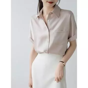 Летняя повседневная цветная атласная рубашка с короткими рукавами Профессиональная рубашка для работы на работе Блузки и рубашки S абрикосовый