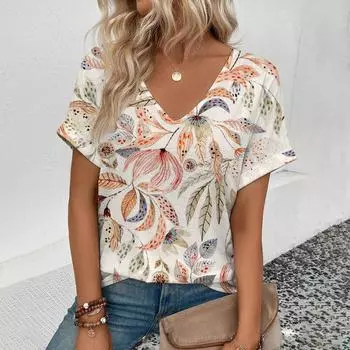 Летняя повседневная футболка большого размера, повседневная, элегантная, с коротким рукавом, свободный топ, модный, с цветочным узором, удобная женская одежда XXS