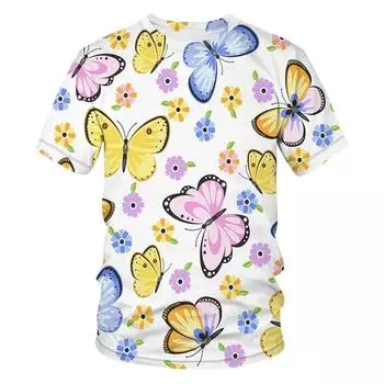 Летняя повседневная футболка для мужчин и женщин, футболки с короткими рукавами и 3D-принтом бабочки Y2k, модная уличная одежда с круглым вырезом, футболка большого размера, топы S