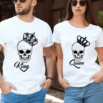 Летняя повседневная футболка для пар, футболка с принтом, одежда для пар, женская, мужская, с круглым вырезом, футболка для влюбленных Y2K Harajuku S