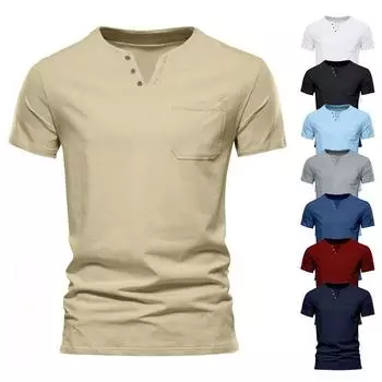 Летняя повседневная футболка мужская модная спортивная тонкая однотонная футболка с V-образным вырезом и карманом M белый
