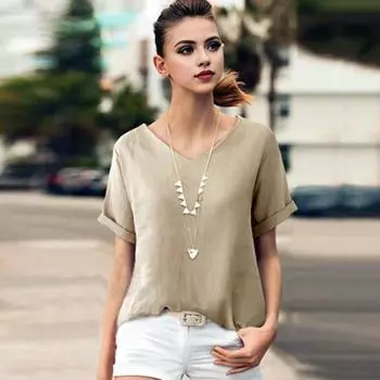 Летняя повседневная футболка с v-образным вырезом и коротким рукавом, однотонная футболка свободного покроя с боковым разрезом и подолом, уличная одежда M белый