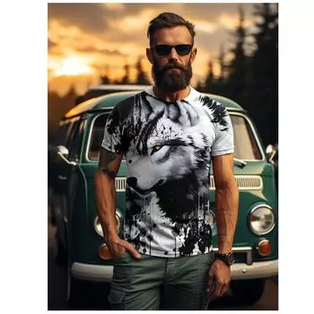 Летняя повседневная модная мужская футболка с 3D крутым принтом дикого серого волка, топ с короткими рукавами, городской уличный стиль, свободный удобный светильник S