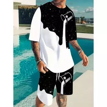 Летняя повседневная мужская футболка для спорта на открытом воздухе, пляжные брюки, уличные модные шорты с коротким рукавом и шнурком, мужской костюм S