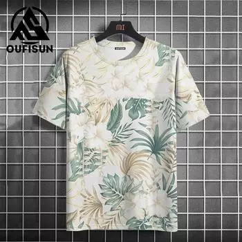 Летняя повседневная мужская футболка с цветочным принтом, повседневная уличная одежда, удобная футболка, большой пуловер с круглым вырезом, модная футболка для мужчин 4XL