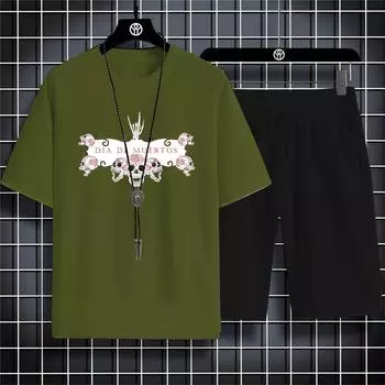 Летняя повседневная мужская футболка с круглым вырезом и 2d мультяшным принтом черепа, удобная дышащая футболка с короткими рукавами, мужской модный комплект XXXL