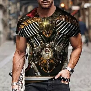 Летняя повседневная мужская футболка в стиле ретро с мотоциклетными элементами, толстовка Mecha с короткими рукавами и 3D принтом, верхняя индивидуальная одежда S